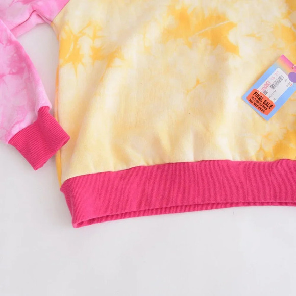 Warm  Fun Yellow & Pink Sunset Tie-Dye Laid Back Crewneck Sweater Sweatshirt XS - Picture 5 of 12